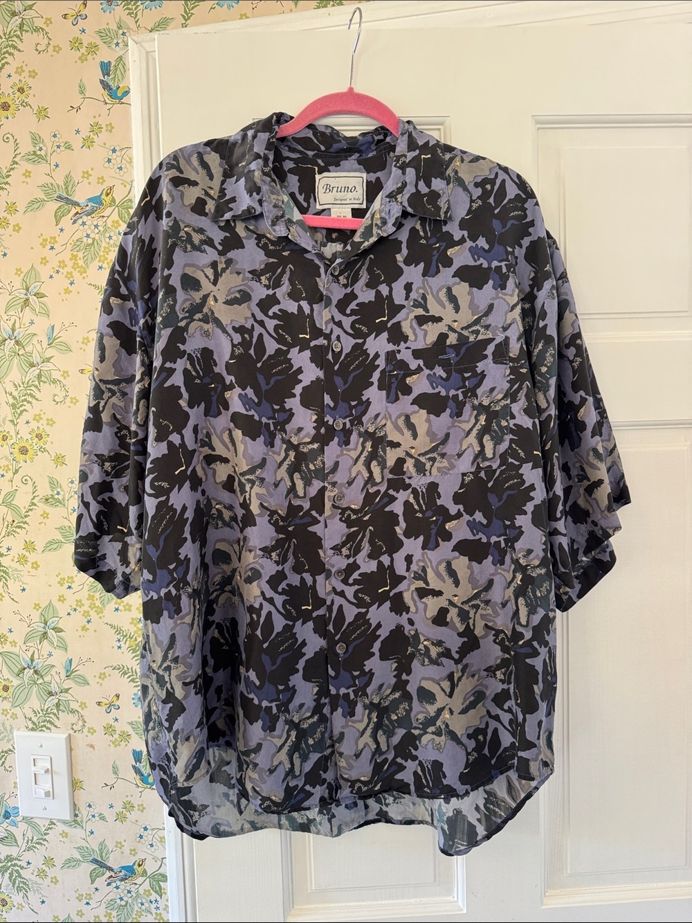 Men’s Short-Sleeve 100% Silk Hawaiian camo Print Shirt L